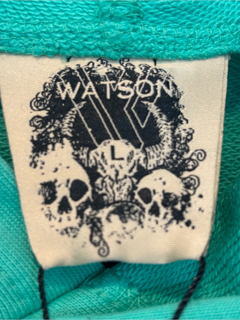 Turquoise Graphic Hoodie with Cream Script and Tiger Sleeve Prints - Picture 5 of 6